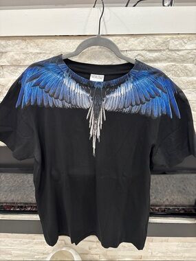 Marcelo Burlon County of Milan Black Tee with Blue Wing Graphic